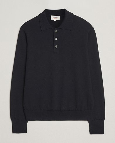 Kamakura Shirts Long Sleeve Knitted Polo Black – Svart