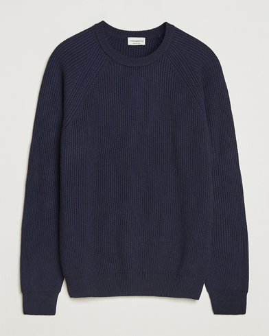 Morgano Merino Knitted Fisherman Ribb Navy – Blå