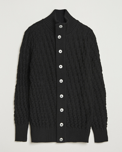 S.N.S. Herning Stark Wool Cable Cardigan Black, Herr, Cardigan, Svart, Storlek S