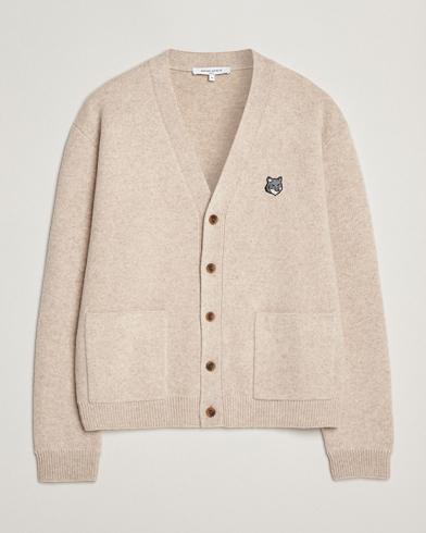 Herr | Maison Kitsuné | Maison Kitsuné Grey Fox Head Milano Lambswool Cardigan Tan Beige