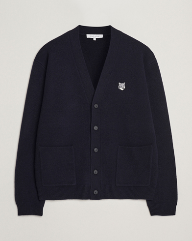 Herr | Maison Kitsuné | Maison Kitsuné Grey Fox Head Milano Lambswool Cardigan Classic Navy