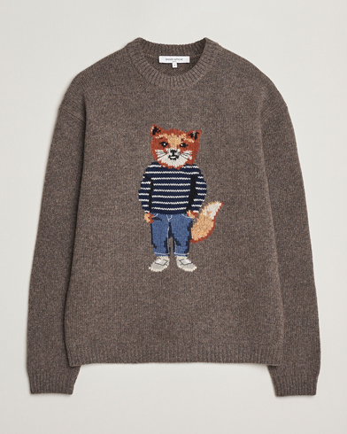 Herr | Maison Kitsuné | Maison Kitsuné Dressed Fox Wool Knitted Sweater Dark Grey Melange
