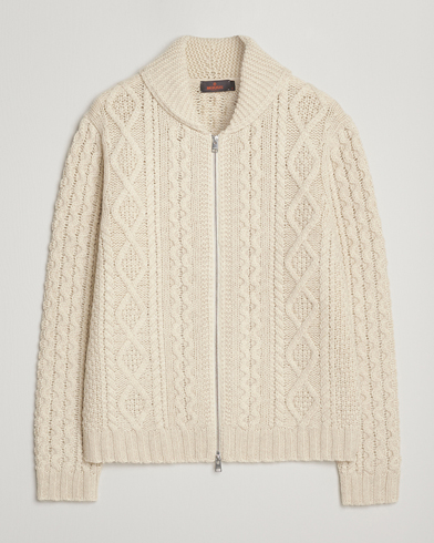 Morris Cornwall Cable Full Zip Jacket OfF White – Vit