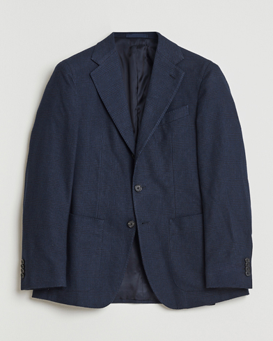 Caruso Aida Brushed Cotton Blazer Navy Check – Blå