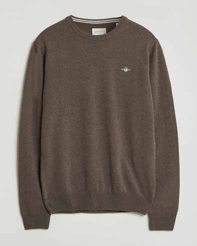 GANT Superfine Lambswool Crew Neck Seawood Melange – Brun