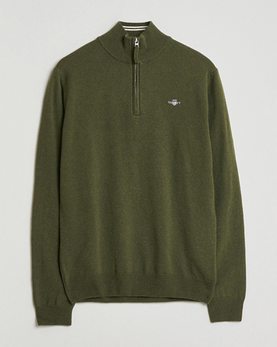 GANT Superfine Lambswool Half Zip Khaki Green Melange – Grön