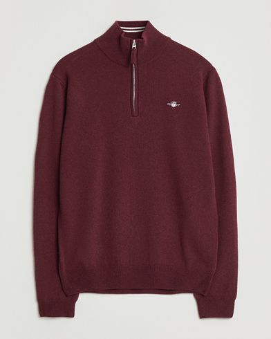Gant Superfine Lambswool Half Zip Bordeaux Melange – Röd