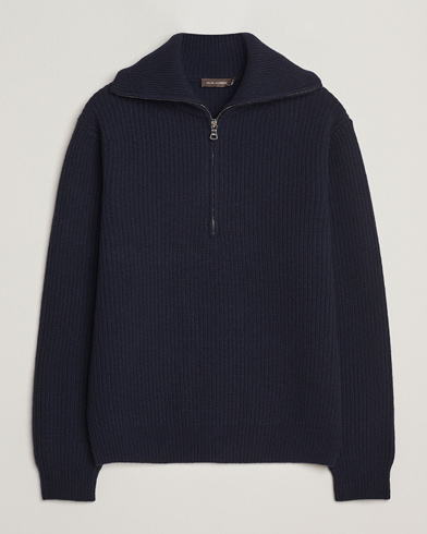 Oscar Jacobson Mauritz Chunky Wool Half-Zip Navy – Blå