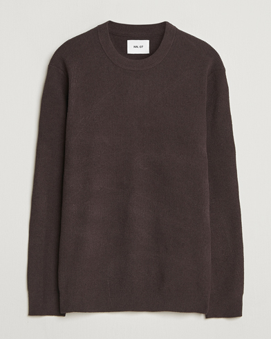 NN07 Danny Rib Knitted Crew Neck Dusky Port – Brun