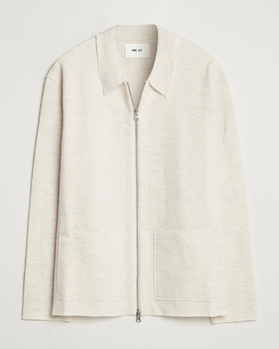 NN07 Jonas Boiled Wool Full Zip Ivory – Brun