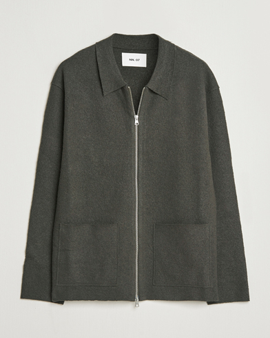 NN07 Jonas Boiled Wool Full Zip Dark Army – Grön