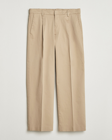 NN07 Kay Relaxed Fit Pleated Cotton Trousers Desert Khaki – Beige