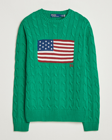 Polo Ralph Lauren Cotton Cable Flag Sweater Billiard Green – Grön