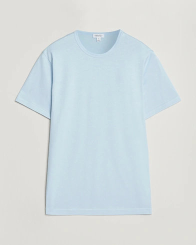 Sunspel Crew Neck Q82 Cotton T-Shirt Frost Blue – Blå