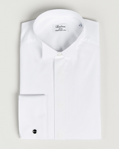 Stenströms Slimline Stand Up Collar Plissè Shirt White – Vit
