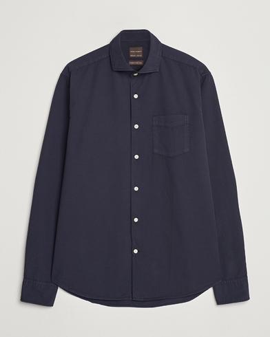 Oscar Jacobson Reg Fit Wide Spread Collar Twill Night Blue – Blå