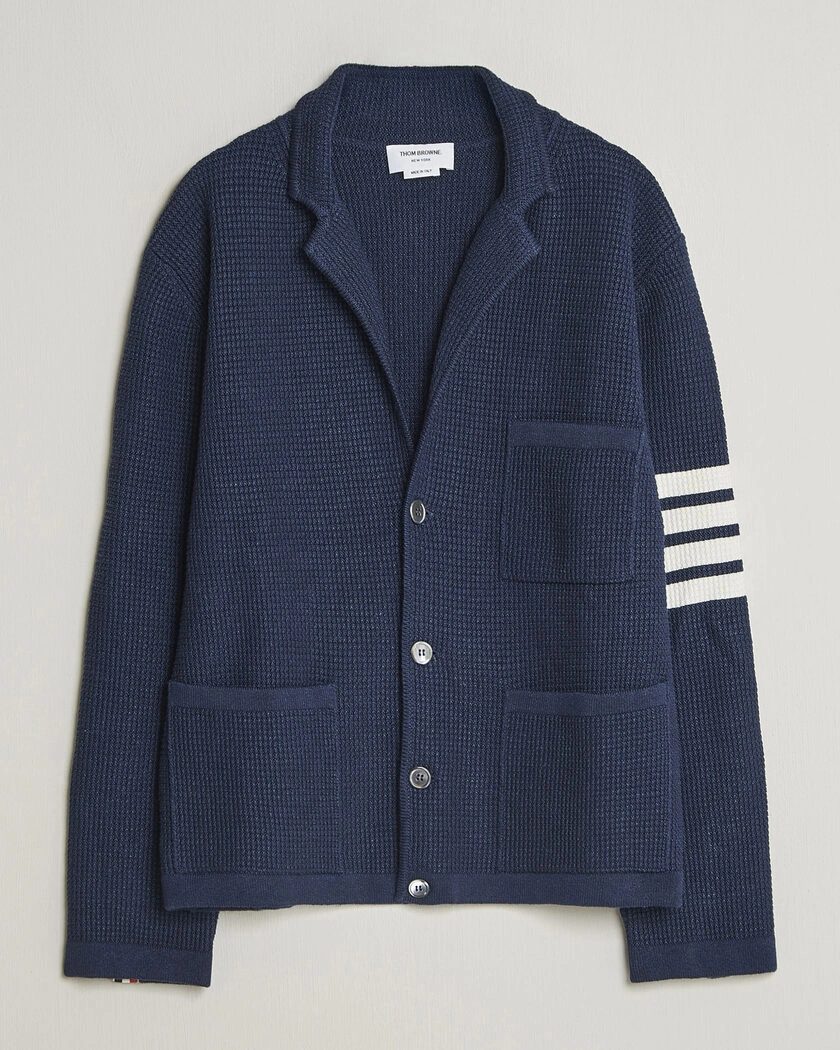 Thom Browne Textured 4 Bar Cardigan Jacket Navy – Blå