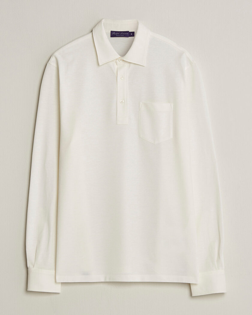 Ralph Lauren Purple Label Cotton/Cashmere Long Sleeve Polo Off White – Vit