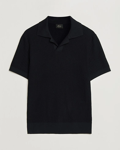 Brioni Knitted Rib Wool Polo Navy – Blå