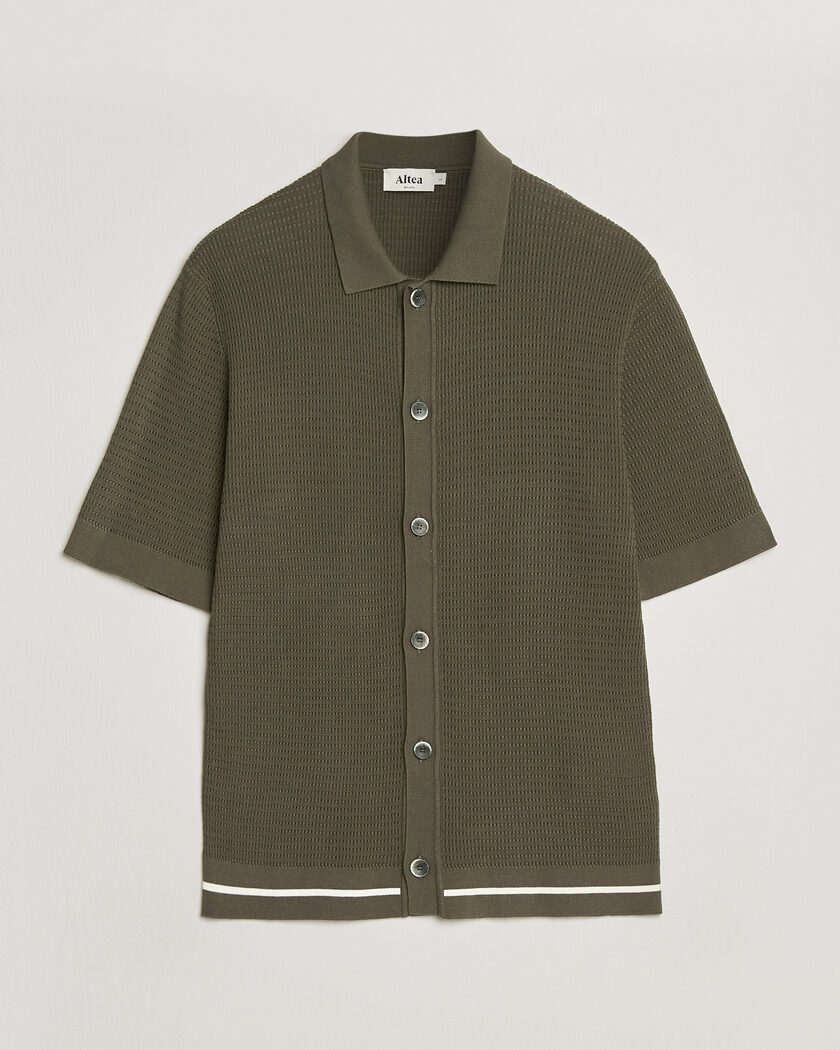 Altea Bamboo Stitch Knitted Camp Shirt Dark Green – Grön