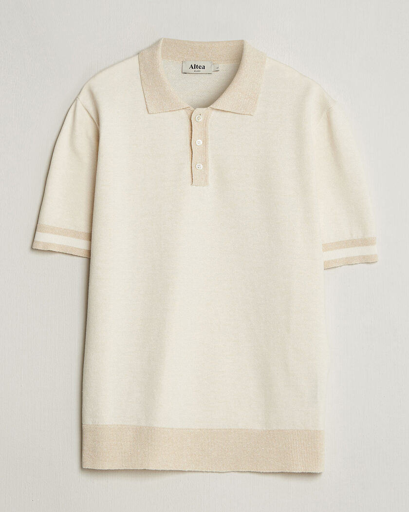 Altea Cotton/Linen Piquet Polo Off White – Vit