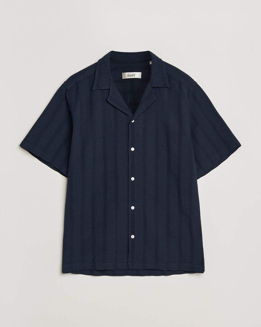 Forét Peer Jacquard Stripe Regular Fit SS Shirt Navy – Blå