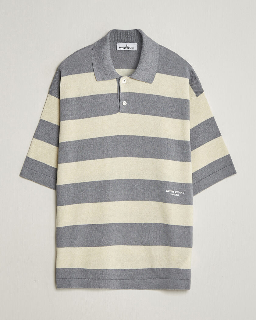 Stone Island Marina Knitted Cotton/Linen Polo Ivory Melange – Vit