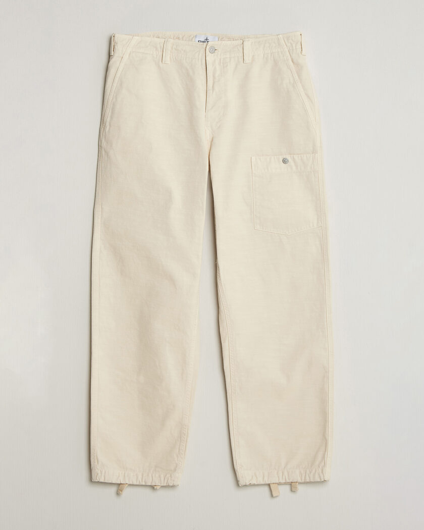 Stone Island Marina Cotton Twill Trousers Ivory – Vit