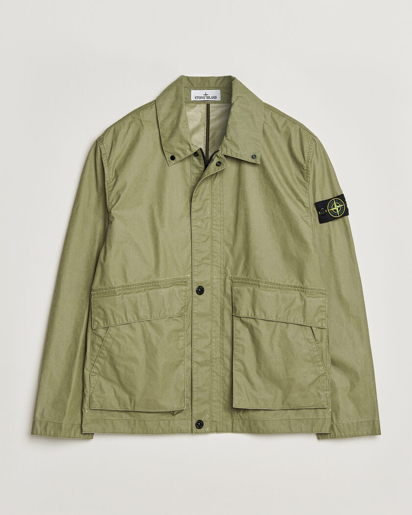 Stone Island Waxed Pigment Cotton Tela Coach Jacket Military Green – Grön