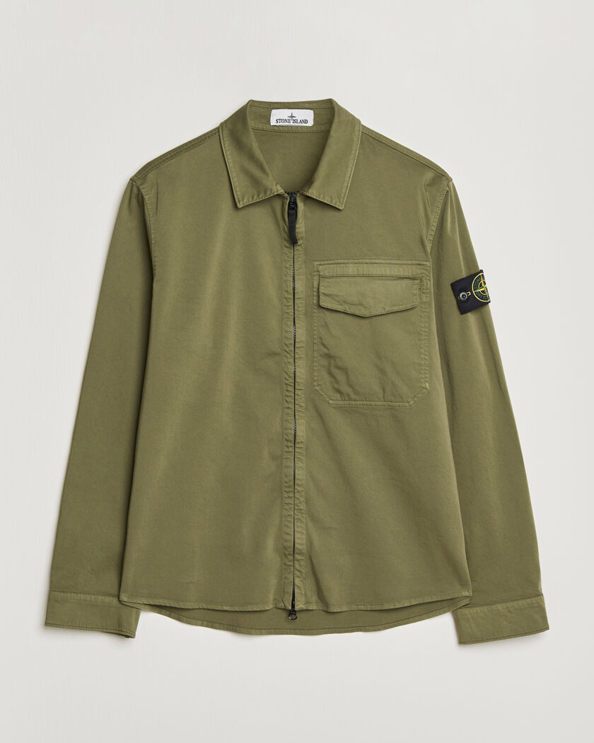 Stone Island Cotton Stretch Zip Overshirt Military Green – Grön