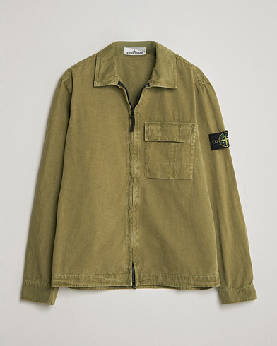 Stone Island Brushed Cotton Canvas Zip Overshirt Military Green – Grön