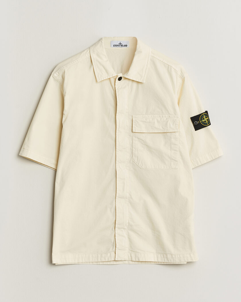 Stone Island Organic Cotton Twill Short Sleeve Shirt Ivory – Vit