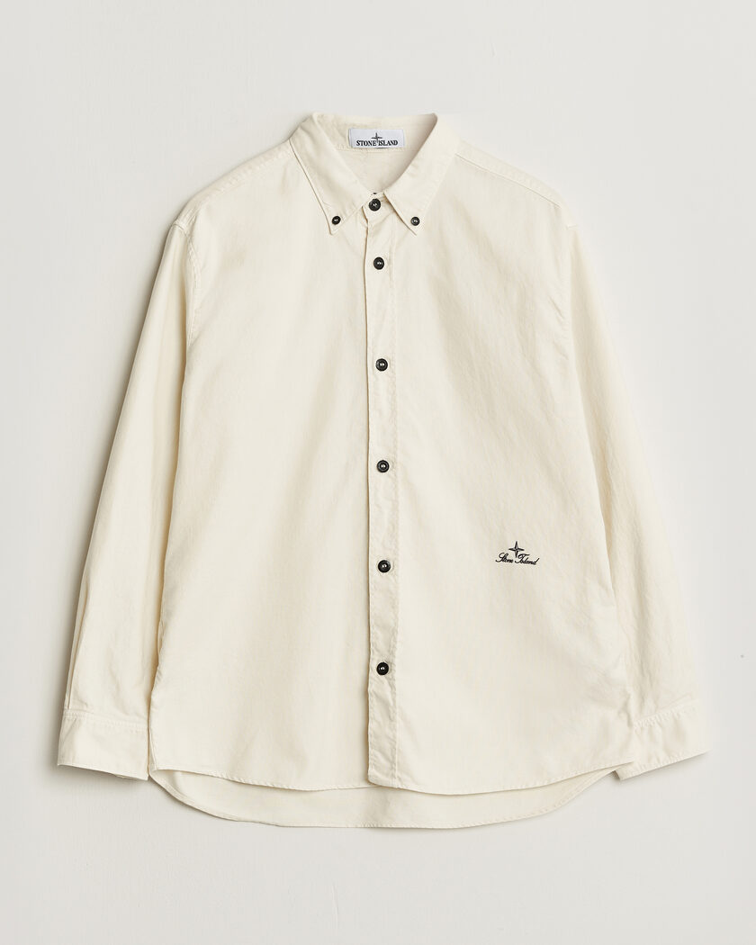 Stone Island Organic Cotton Oxford Shirt Ivory – Vit