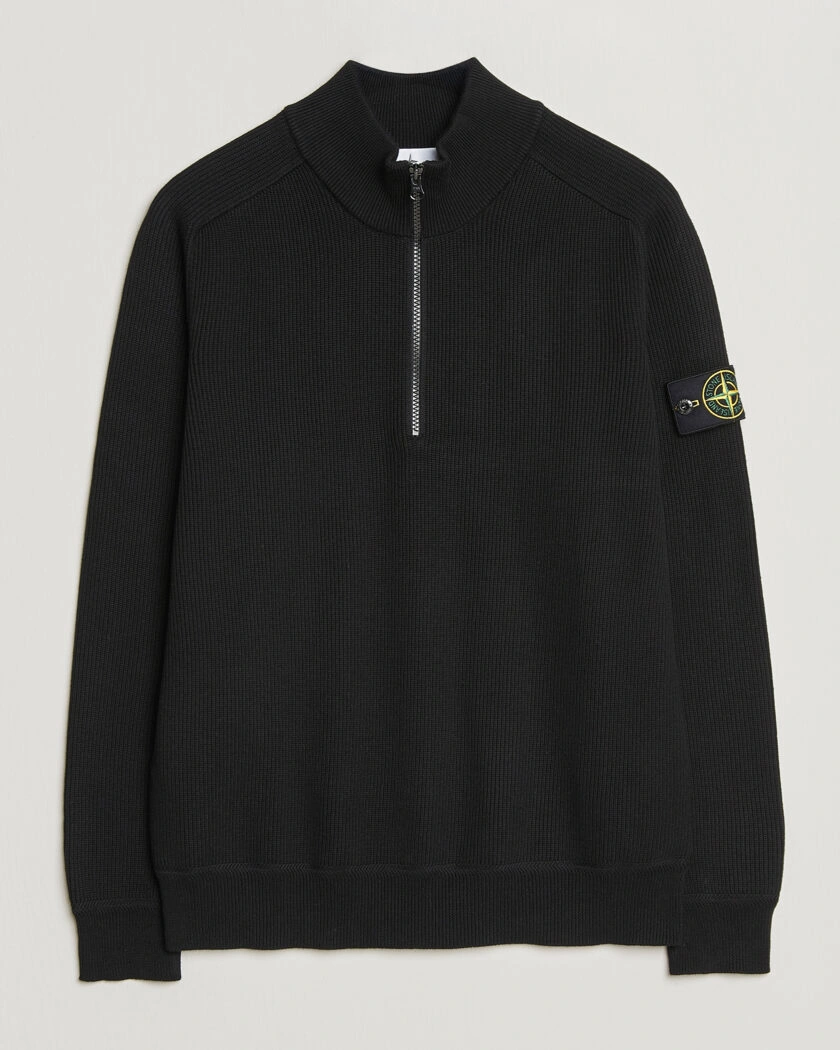 Stone Island Ribbed Soft Organic Cotton Half Zip Black – Svart