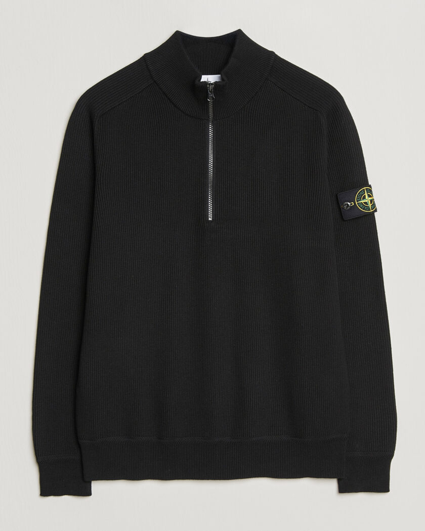 Stone Island Ribbed Soft Organic Cotton Half Zip Black – Svart