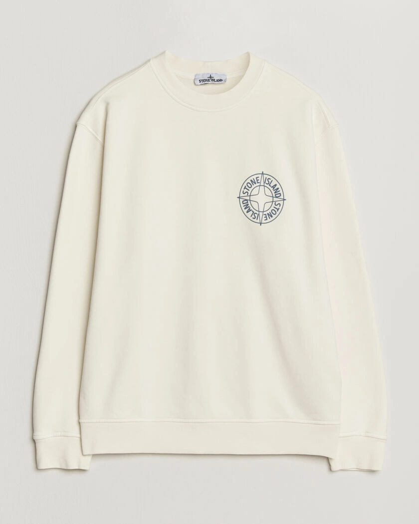 Stone Island Cotton Fleece Printed Logo Sweatshirt Ivory – Vit
