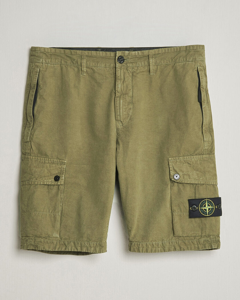 Stone Island Brushed Cotton Canvas Cargo Shorts Military Green – Grön