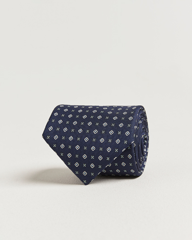 E. Marinella 3-Fold Printed Silk Tie Navy – Blå