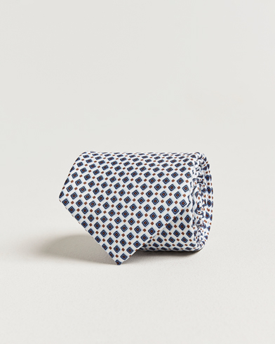 E. Marinella 3-Fold Printed Silk Tie Blue/White – Vit