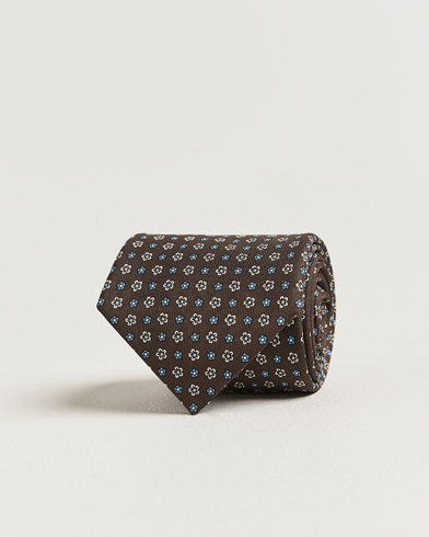 E. Marinella 3-Fold Printed Silk Tie Brown – Brun