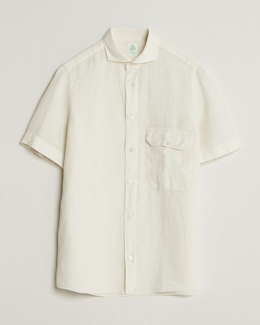 Finamore Napoli Linen Short Sleeve Sport Shirt Off White – Vit