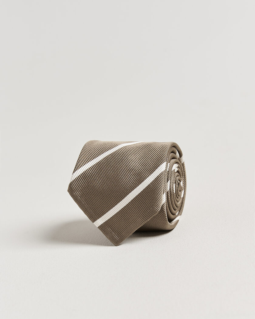 Finamore Napoli Regimental Stripe Silk Tie Olive/White – Grön