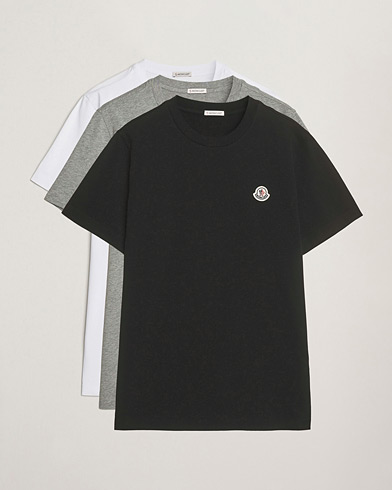 Moncler 3-Pack Logo T-Shirts Black/White/Grey – Flerfärgad