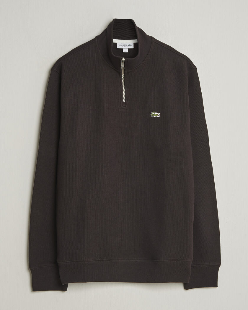 Lacoste Rib Interlock Half Zip Buffle Brown – Brun