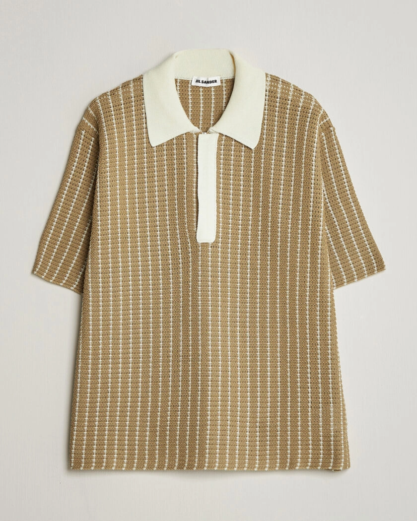 Jil Sander Net Stitch Knitted Polo Tobacco – Brun