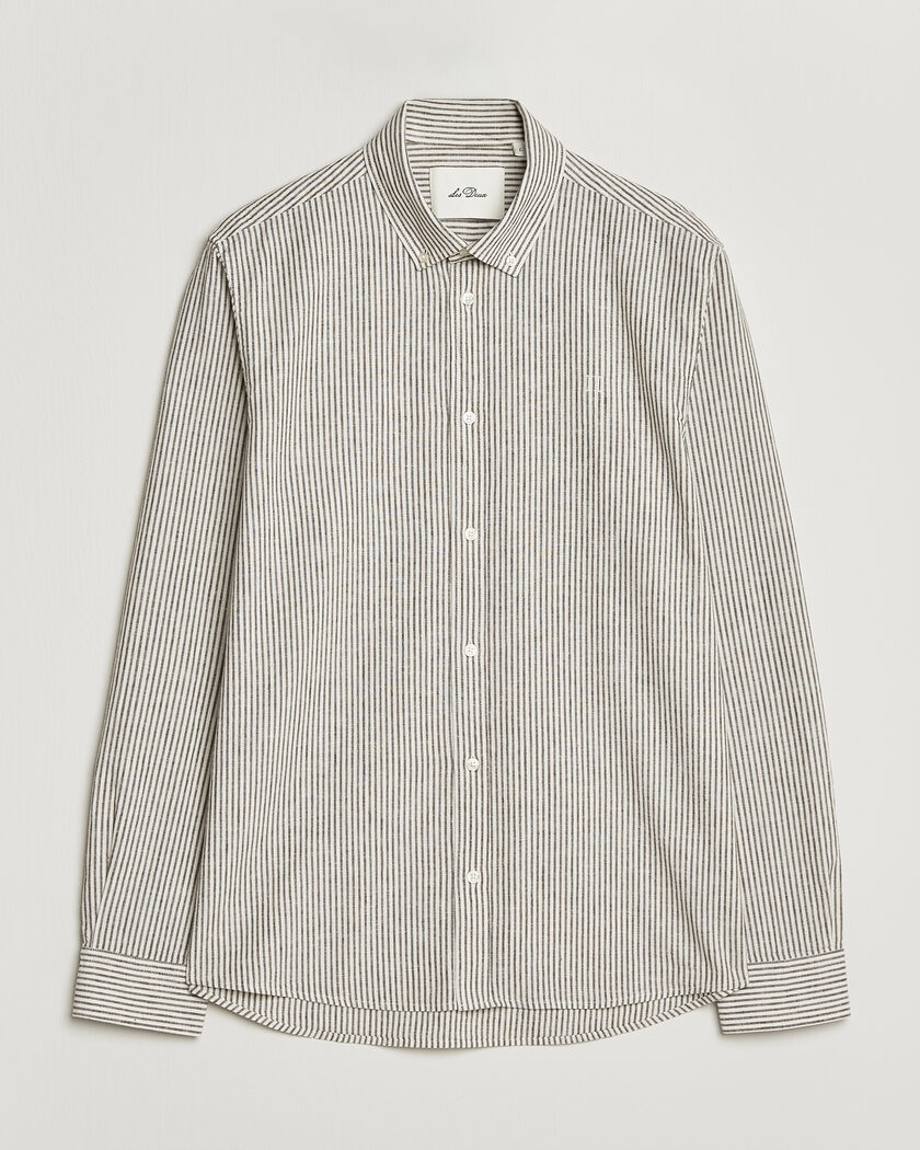LES DEUX Konrad Striped Cotton/Linen Shirt Teak Brown – Vit