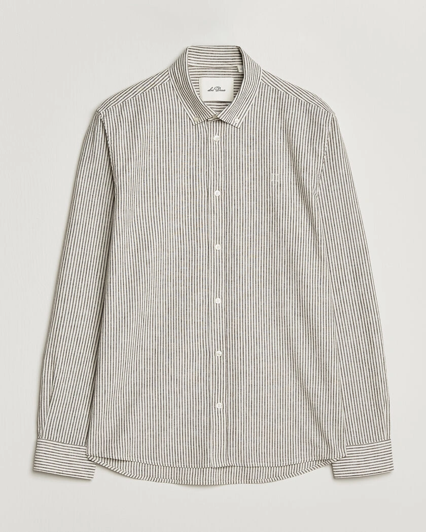 Les Deux Konrad Striped Cotton/Linen Shirt Teak Brown – Vit