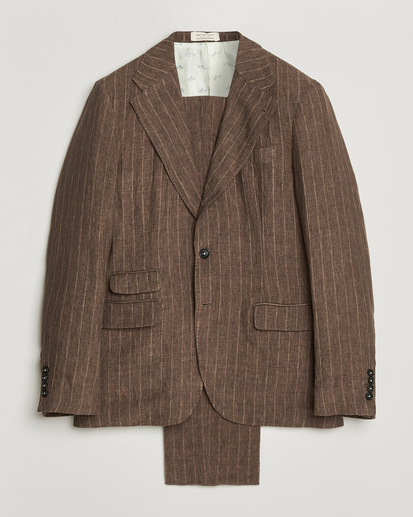 Massimo Alba Sloop Linen Suit Brown Pinstripe – Brun