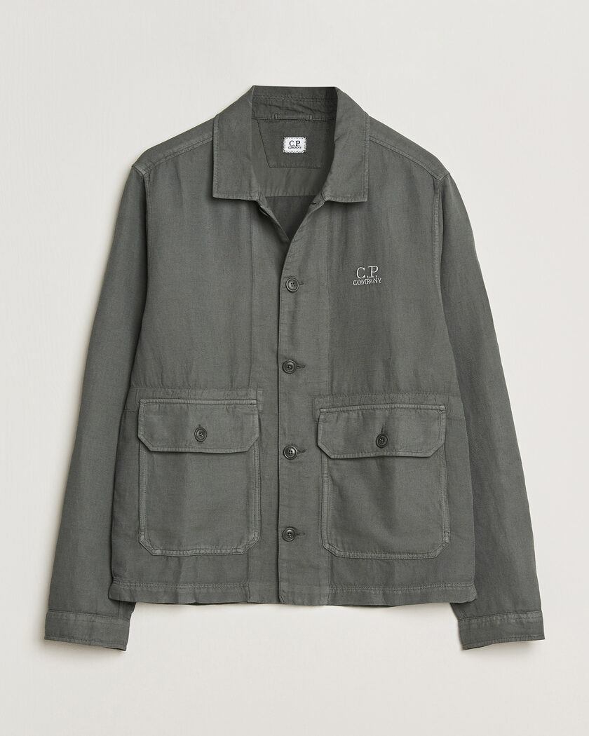 C.P. Company Broken Twill Linen/Cotton Overshirt Olive – Grön