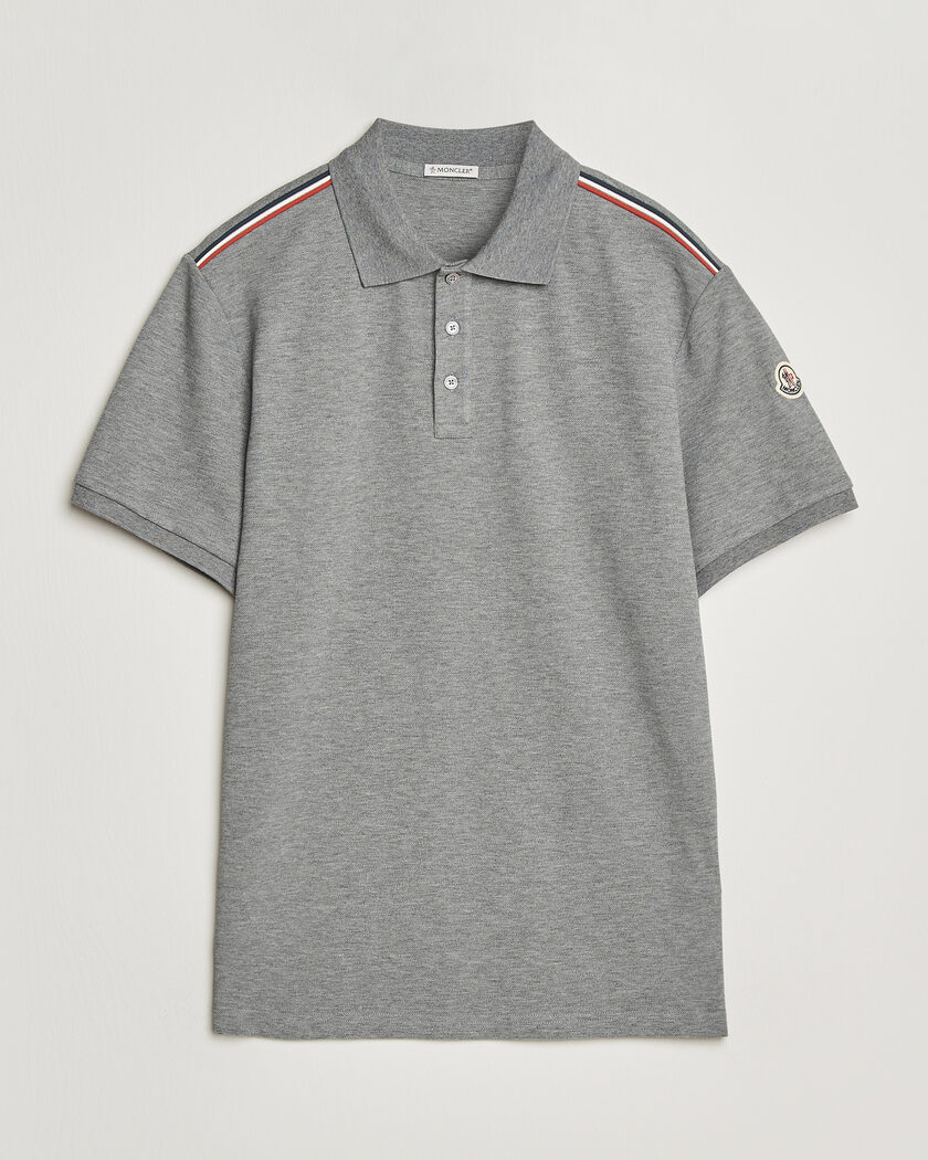 Moncler Tricolore Shoulder Polo Light Grey – Grå